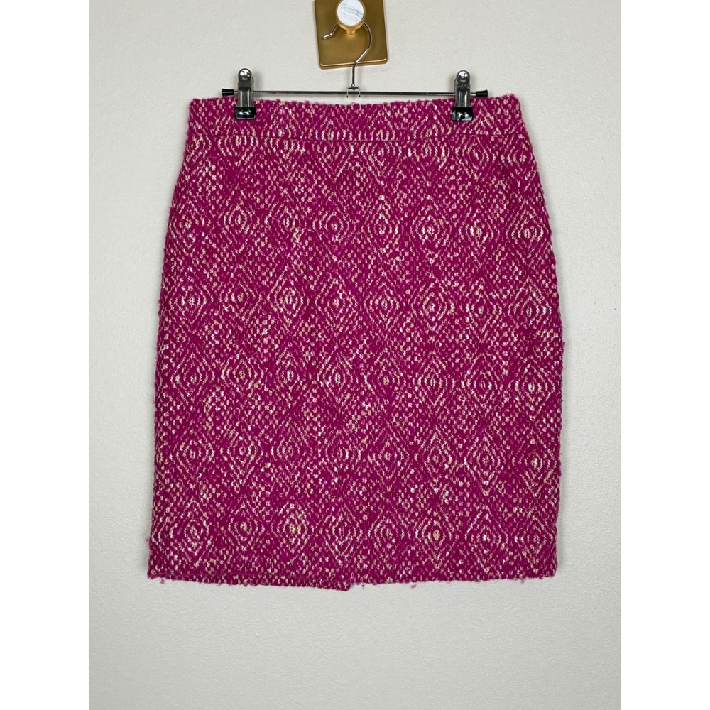 J.Crew No. 2 Pencil Skirt Magenta Pink Wool Blend Diamond Weave 26758 4P Womens
